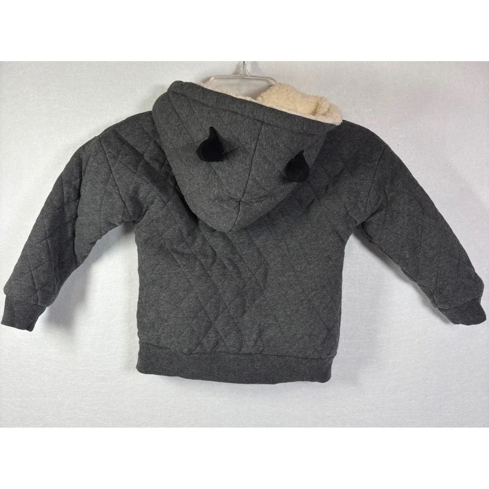 Batman Boys Quilted Sherpa Lined Hoodie Gray Zip Up Jacket with Ears DC Comics